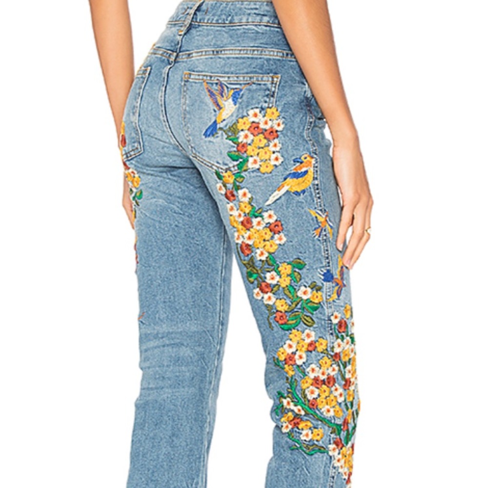 Free People Embroidered Floral Jeans